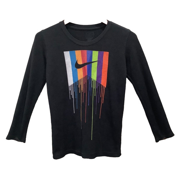 Nike Other - Nike Boys Thermal Pullover Top Dripping Rainbow Long Sleeve Black Crew sz M